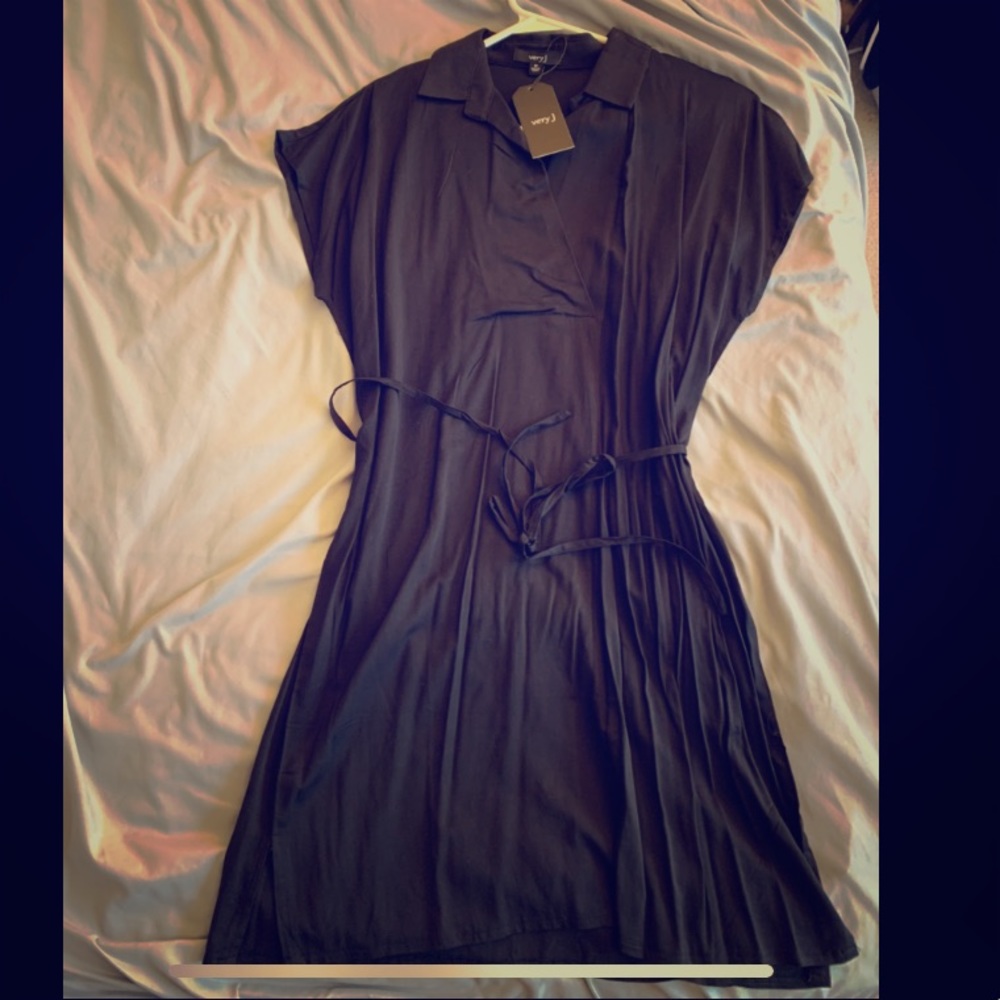 Very J Black Short Sleeve Shirt Dress